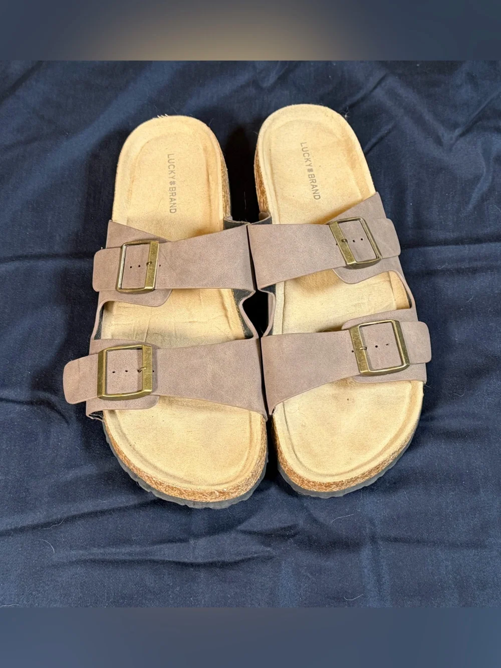 Lucky Brand Brown Double-Buckle Slide Sandals 10